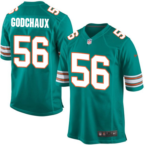 Men's Nike Miami Dolphins #56 Davon Godchaux Game Aqua Green Alternate NFL Jersey