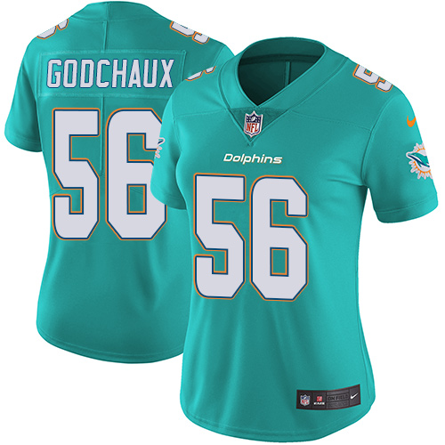 Women's Nike Miami Dolphins #56 Davon Godchaux Aqua Green Team Color Vapor Untouchable Elite Player NFL Jersey