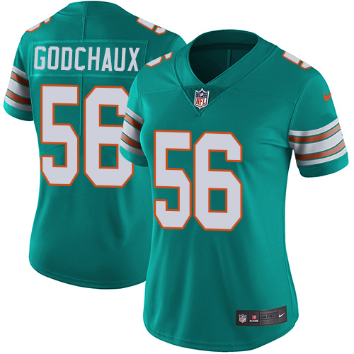 Women's Nike Miami Dolphins #56 Davon Godchaux Aqua Green Alternate Vapor Untouchable Limited Player NFL Jersey