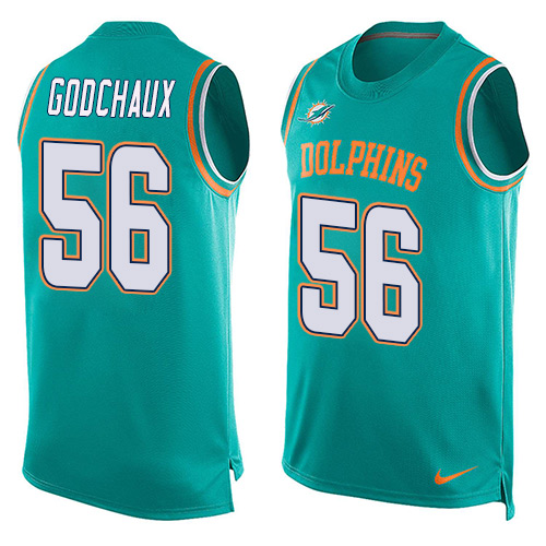 Men's Nike Miami Dolphins #56 Davon Godchaux Limited Aqua Green Player Name & Number Tank Top NFL Jersey