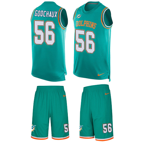 Men's Nike Miami Dolphins #56 Davon Godchaux Limited Aqua Green Tank Top Suit NFL Jersey