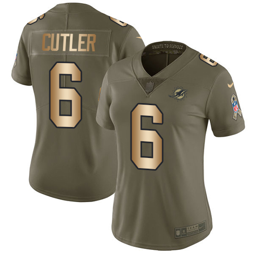 Women's Nike Miami Dolphins #6 Jay Cutler Limited Olive/Gold 2017 Salute to Service NFL Jersey