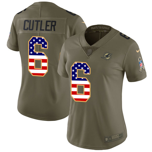 Women's Nike Miami Dolphins #6 Jay Cutler Limited Olive/USA Flag 2017 Salute to Service NFL Jersey