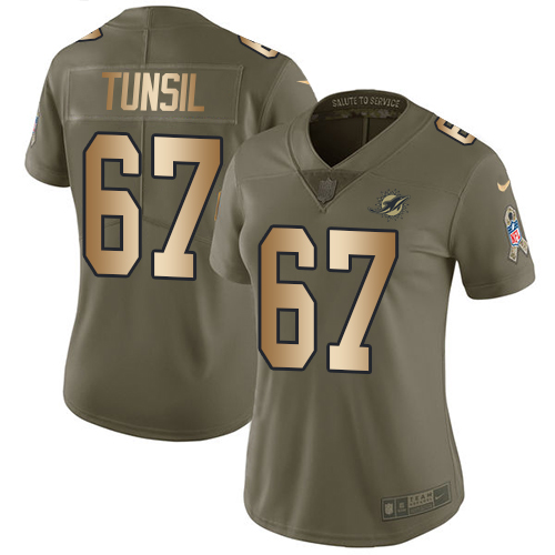 Women's Nike Miami Dolphins #67 Laremy Tunsil Limited Olive/Gold 2017 Salute to Service NFL Jersey