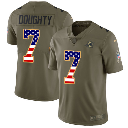 Youth Nike Miami Dolphins #7 Brandon Doughty Limited Olive/USA Flag 2017 Salute to Service NFL Jersey