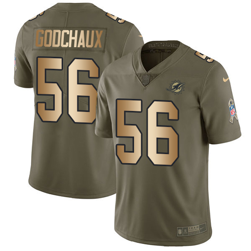 Men's Nike Miami Dolphins #56 Davon Godchaux Limited Olive/Gold 2017 Salute to Service NFL Jersey