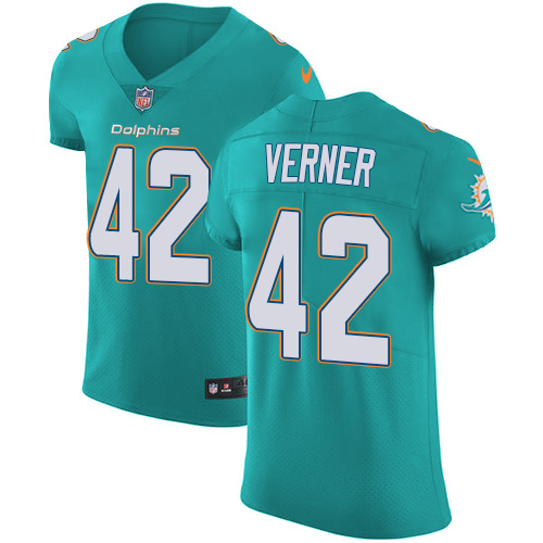 Men's Nike Miami Dolphins #42 Alterraun Verner Elite Aqua Green Team Color NFL Jersey