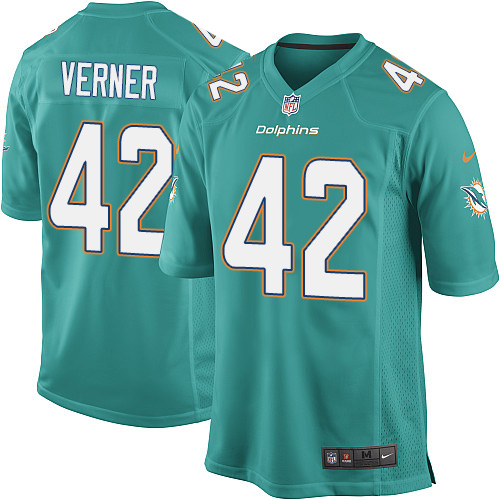 Men's Nike Miami Dolphins #42 Alterraun Verner Game Aqua Green Team Color NFL Jersey