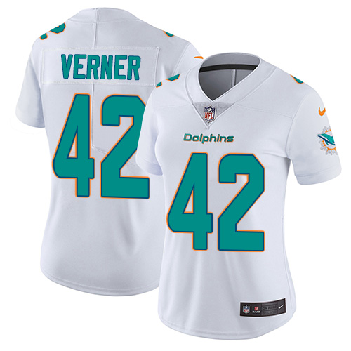 Women's Nike Miami Dolphins #42 Alterraun Verner White Vapor Untouchable Limited Player NFL Jersey