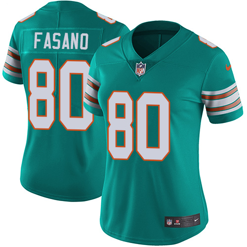 Women's Nike Miami Dolphins #80 Anthony Fasano Aqua Green Alternate Vapor Untouchable Elite Player NFL Jersey