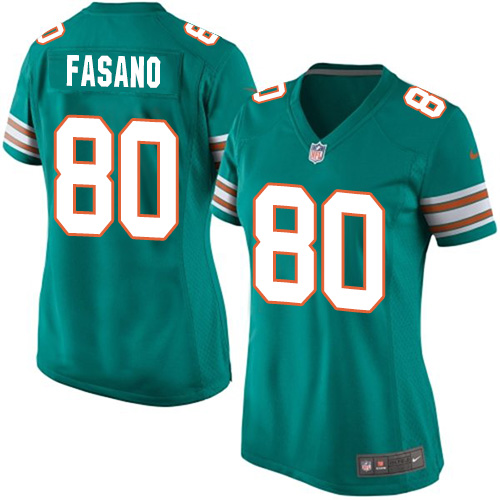 Women's Nike Miami Dolphins #80 Anthony Fasano Game Aqua Green Alternate NFL Jersey