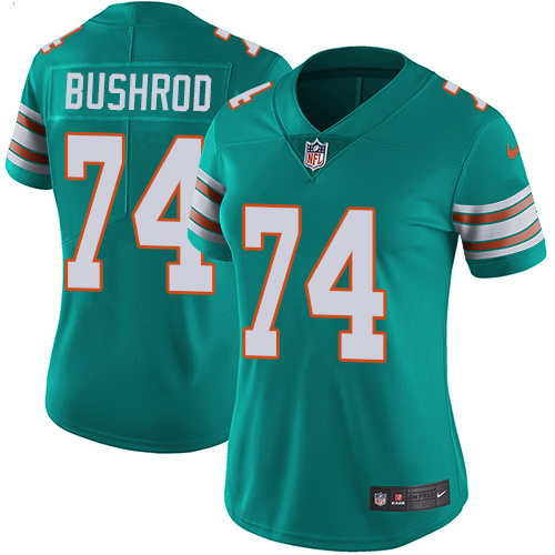 Women's Nike Miami Dolphins #74 Jermon Bushrod Aqua Green Alternate Vapor Untouchable Elite Player NFL Jersey