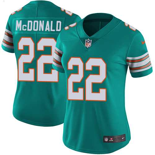 Women's Nike Miami Dolphins #22 T.J. McDonald Aqua Green Alternate Vapor Untouchable Elite Player NFL Jersey