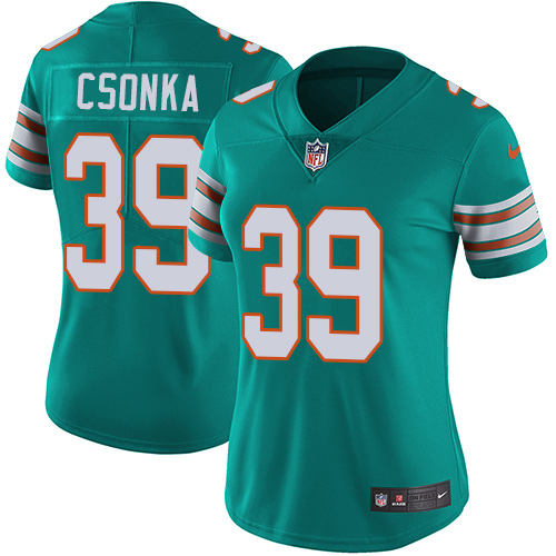 Women's Nike Miami Dolphins #39 Larry Csonka Aqua Green Alternate Vapor Untouchable Elite Player NFL Jersey