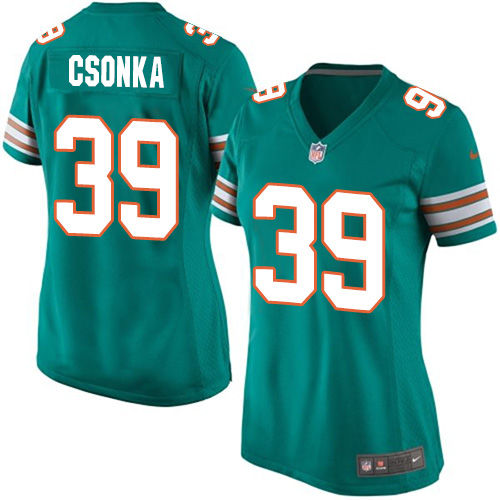 Women's Nike Miami Dolphins #39 Larry Csonka Game Aqua Green Alternate NFL Jersey