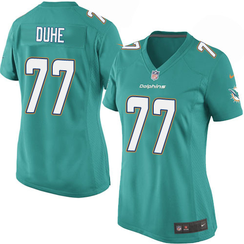 Women's Nike Miami Dolphins #77 Adam Joseph Duhe Game Aqua Green Team Color NFL Jersey