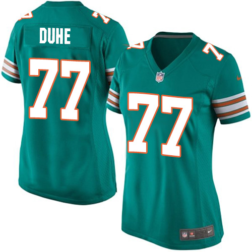 Women's Nike Miami Dolphins #77 Adam Joseph Duhe Game Aqua Green Alternate NFL Jersey