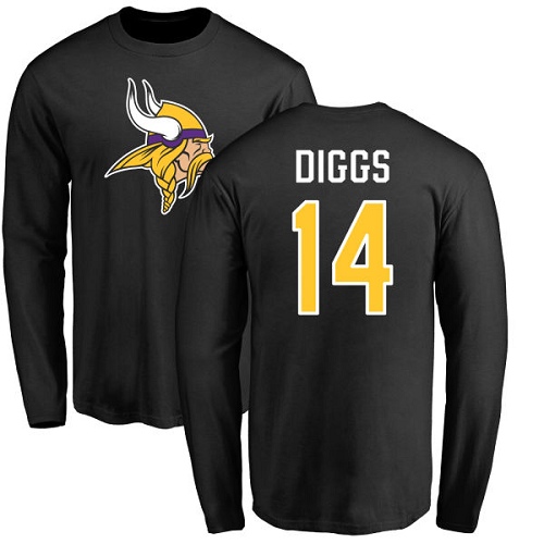 NFL Nike Minnesota Vikings #14 Stefon Diggs Black Name & Number Logo Long Sleeve T-Shirt