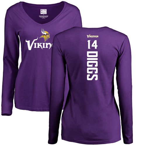 NFL Women's Nike Minnesota Vikings #14 Stefon Diggs Purple Backer Slim Fit Long Sleeve T-Shirt