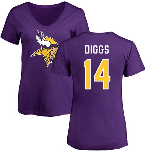 NFL Women's Nike Minnesota Vikings #14 Stefon Diggs Purple Name & Number Logo Slim Fit T-Shirt