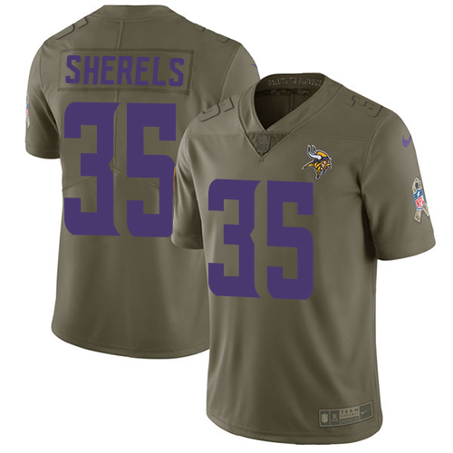 Youth Nike Minnesota Vikings #35 Marcus Sherels Limited Olive 2017 Salute to Service NFL Jersey