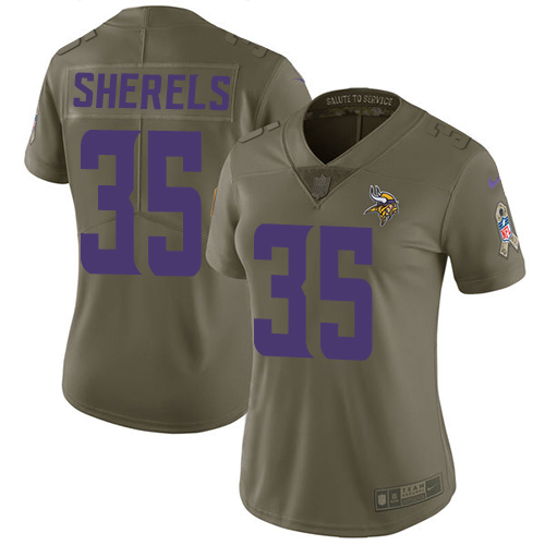 Women's Nike Minnesota Vikings #35 Marcus Sherels Limited Olive 2017 Salute to Service NFL Jersey