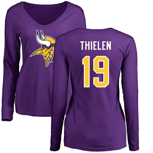 NFL Women's Nike Minnesota Vikings #19 Adam Thielen Purple Name & Number Logo Slim Fit Long Sleeve T-Shirt