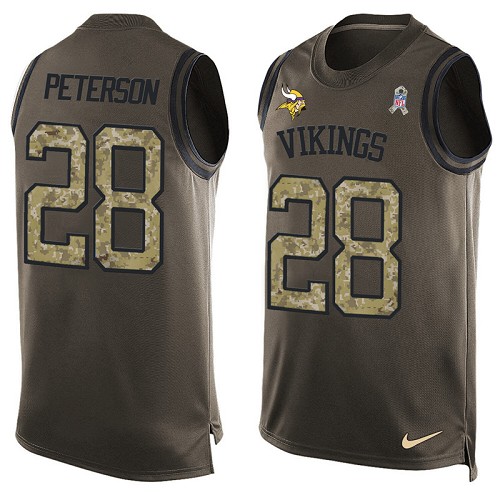 Men's Nike Minnesota Vikings #28 Adrian Peterson Limited Green Salute to Service Tank Top NFL Jersey