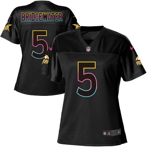 Women's Nike Minnesota Vikings #5 Teddy Bridgewater Game Black Fashion NFL Jersey