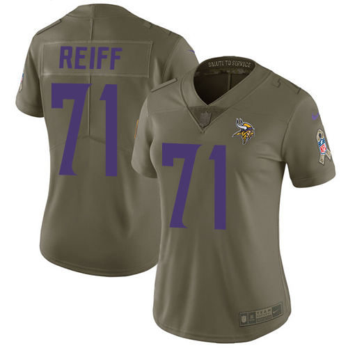 Women's Nike Minnesota Vikings #71 Riley Reiff Limited Olive 2017 Salute to Service NFL Jersey