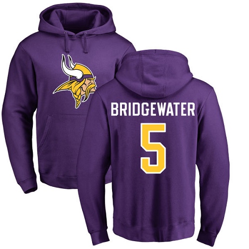 NFL Nike Minnesota Vikings #5 Teddy Bridgewater Purple Name & Number Logo Pullover Hoodie