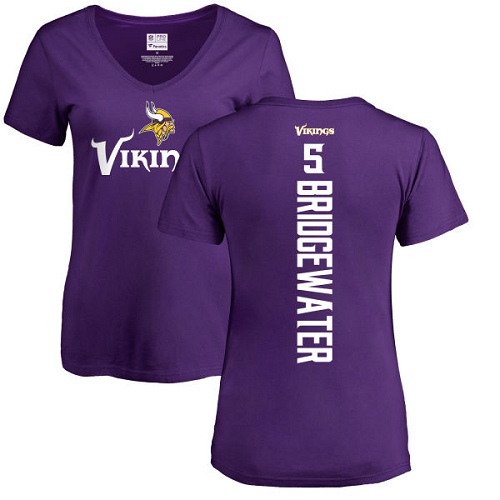 NFL Women's Nike Minnesota Vikings #5 Teddy Bridgewater Purple Backer Slim Fit T-Shirt