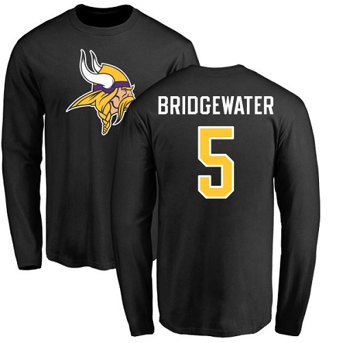 NFL Nike Minnesota Vikings #5 Teddy Bridgewater Black Name & Number Logo Long Sleeve T-Shirt