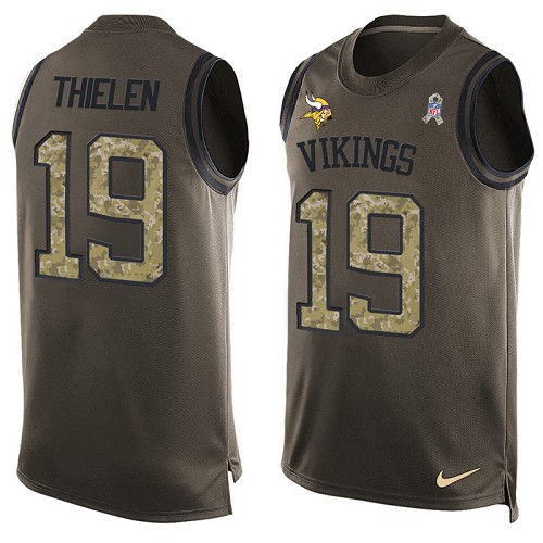 Men's Nike Minnesota Vikings #19 Adam Thielen Limited Green Salute to Service Tank Top NFL Jersey