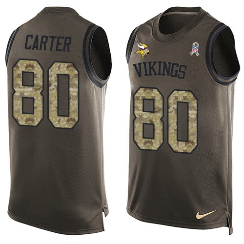 Men's Nike Minnesota Vikings #80 Cris Carter Limited Green Salute to Service Tank Top NFL Jersey