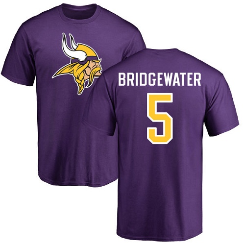 NFL Nike Minnesota Vikings #5 Teddy Bridgewater Purple Name & Number Logo T-Shirt