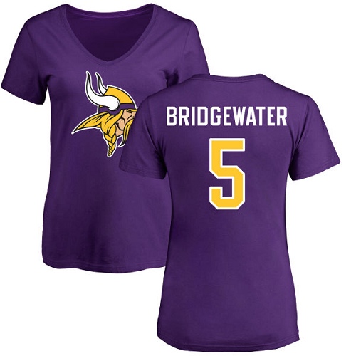 NFL Women's Nike Minnesota Vikings #5 Teddy Bridgewater Purple Name & Number Logo Slim Fit T-Shirt