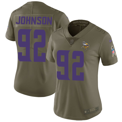 Women's Nike Minnesota Vikings #92 Tom Johnson Limited Olive 2017 Salute to Service NFL Jersey