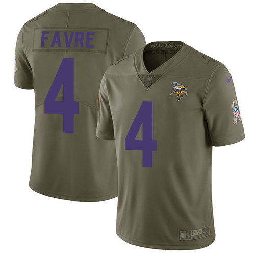 Men's Nike Minnesota Vikings #4 Brett Favre Limited Olive 2017 Salute to Service NFL Jersey