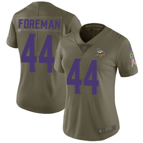 Women's Nike Minnesota Vikings #44 Chuck Foreman Limited Olive 2017 Salute to Service NFL Jersey