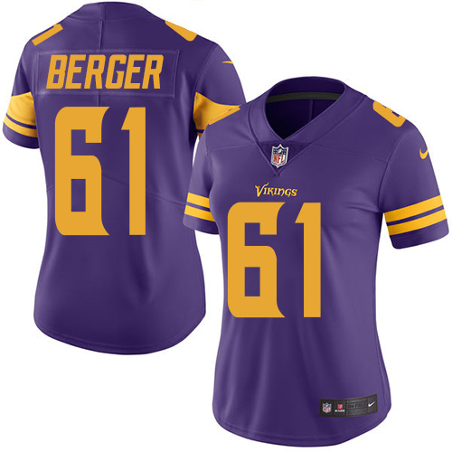 Women's Nike Minnesota Vikings #61 Joe Berger Limited Purple Rush Vapor Untouchable NFL Jersey