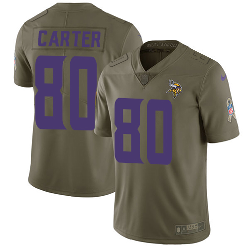 Youth Nike Minnesota Vikings #80 Cris Carter Limited Olive 2017 Salute to Service NFL Jersey