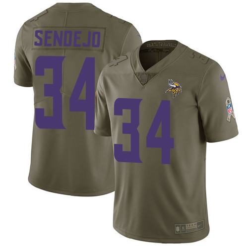 Youth Nike Minnesota Vikings #34 Andrew Sendejo Limited Olive 2017 Salute to Service NFL Jersey