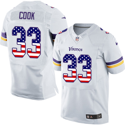 Men's Nike Minnesota Vikings #33 Dalvin Cook Elite White Road USA Flag Fashion NFL Jersey