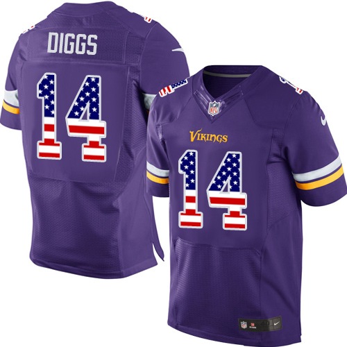Men's Nike Minnesota Vikings #14 Stefon Diggs Elite Purple Home USA Flag Fashion NFL Jersey