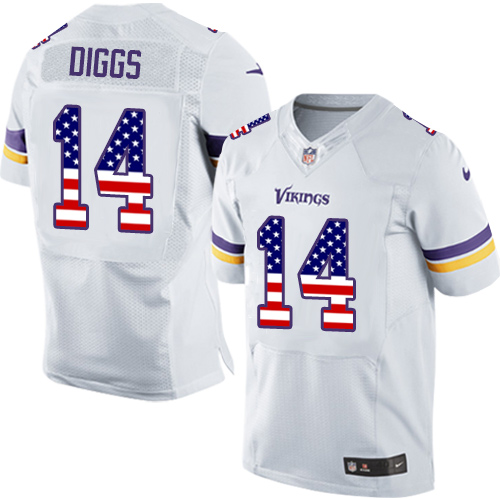 Men's Nike Minnesota Vikings #14 Stefon Diggs Elite White Road USA Flag Fashion NFL Jersey