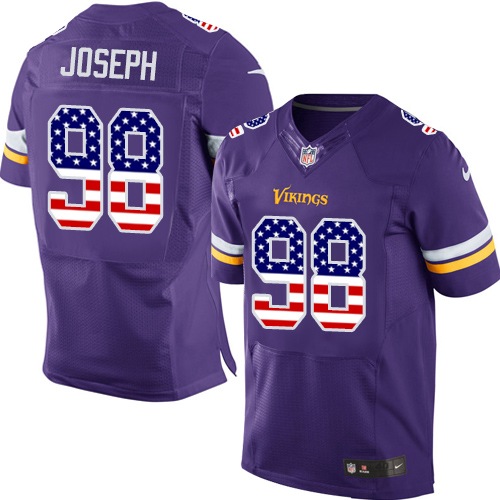 Men's Nike Minnesota Vikings #98 Linval Joseph Elite Purple Home USA Flag Fashion NFL Jersey