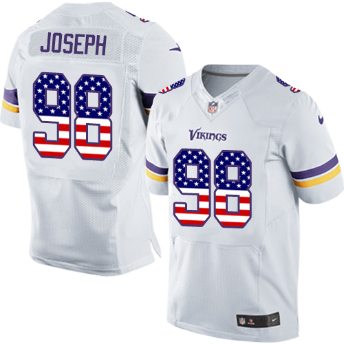 Men's Nike Minnesota Vikings #98 Linval Joseph Elite White Road USA Flag Fashion NFL Jersey