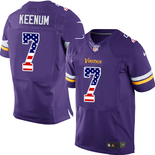 Men's Nike Minnesota Vikings #7 Case Keenum Elite Purple Home USA Flag Fashion NFL Jersey