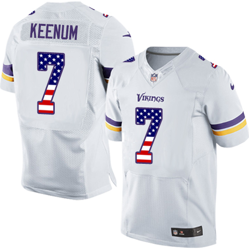 Men's Nike Minnesota Vikings #7 Case Keenum Elite White Road USA Flag Fashion NFL Jersey